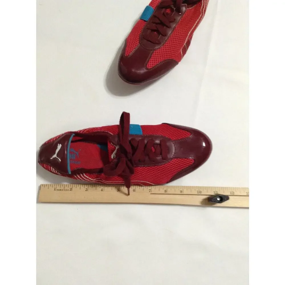 Puma Karly Womens Size 10 Red Burgundy Mesh Patent Leather Low Profile Sneakers